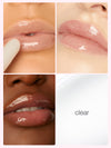 Collage of lips with and without a lip gloss application on different skin tones.