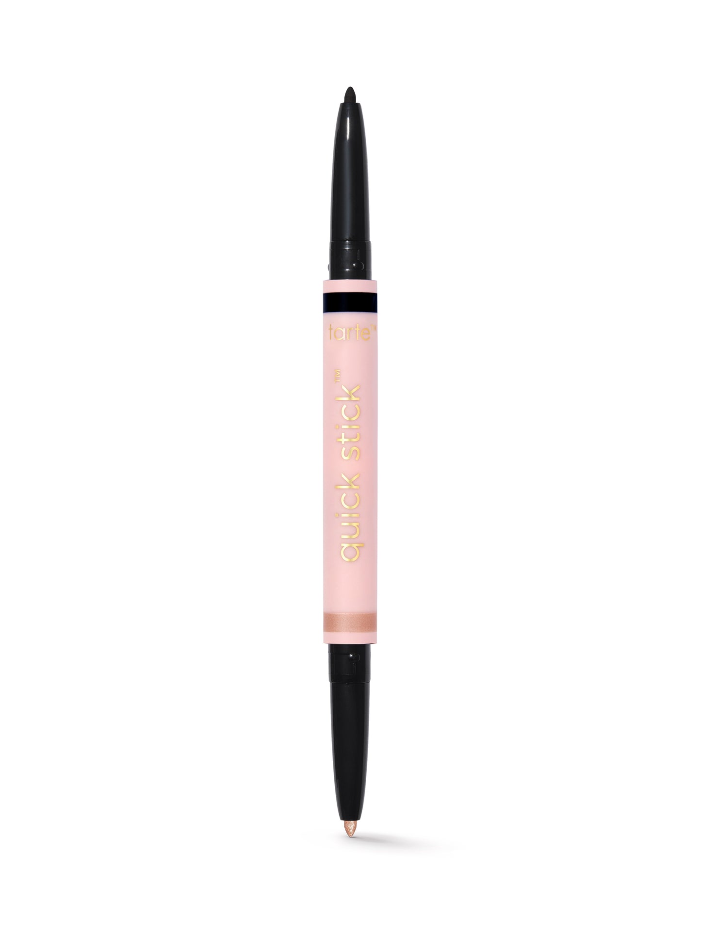Lip liner with pink casing and black accents on a white background