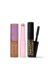 Set of Tarte makeup products including a concealer, lip balm, and mascara on a white background
