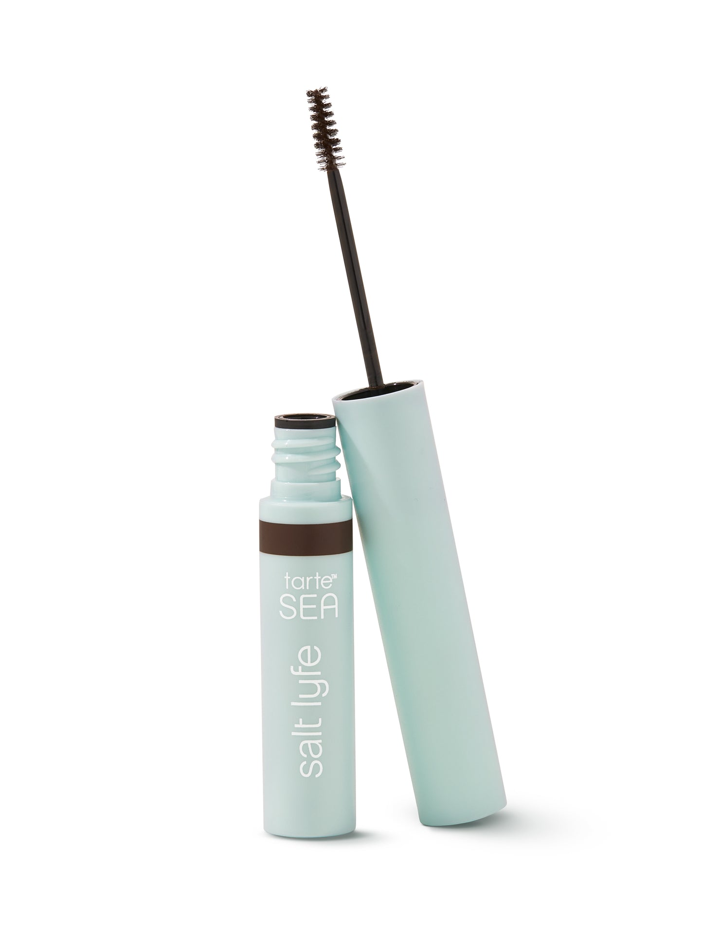 Mascara with a light blue casing on a white background