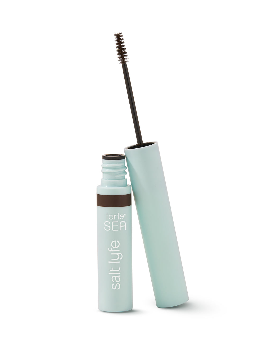 Mascara with a light blue casing on a white background