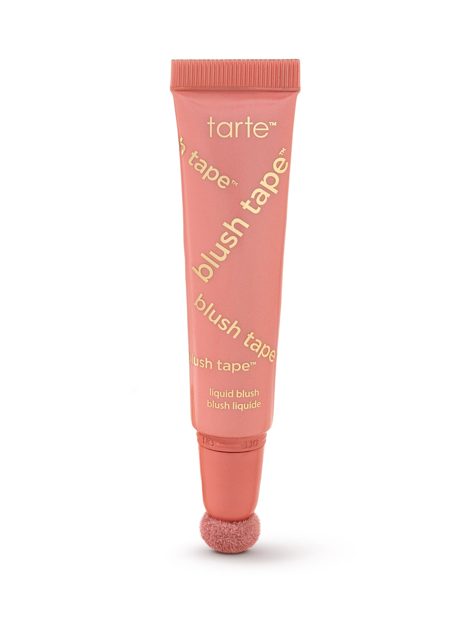Pink tube of tarte blush tape on a white background