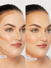 Before and after makeup application on a woman's face with 'Ciara in dusk' product.