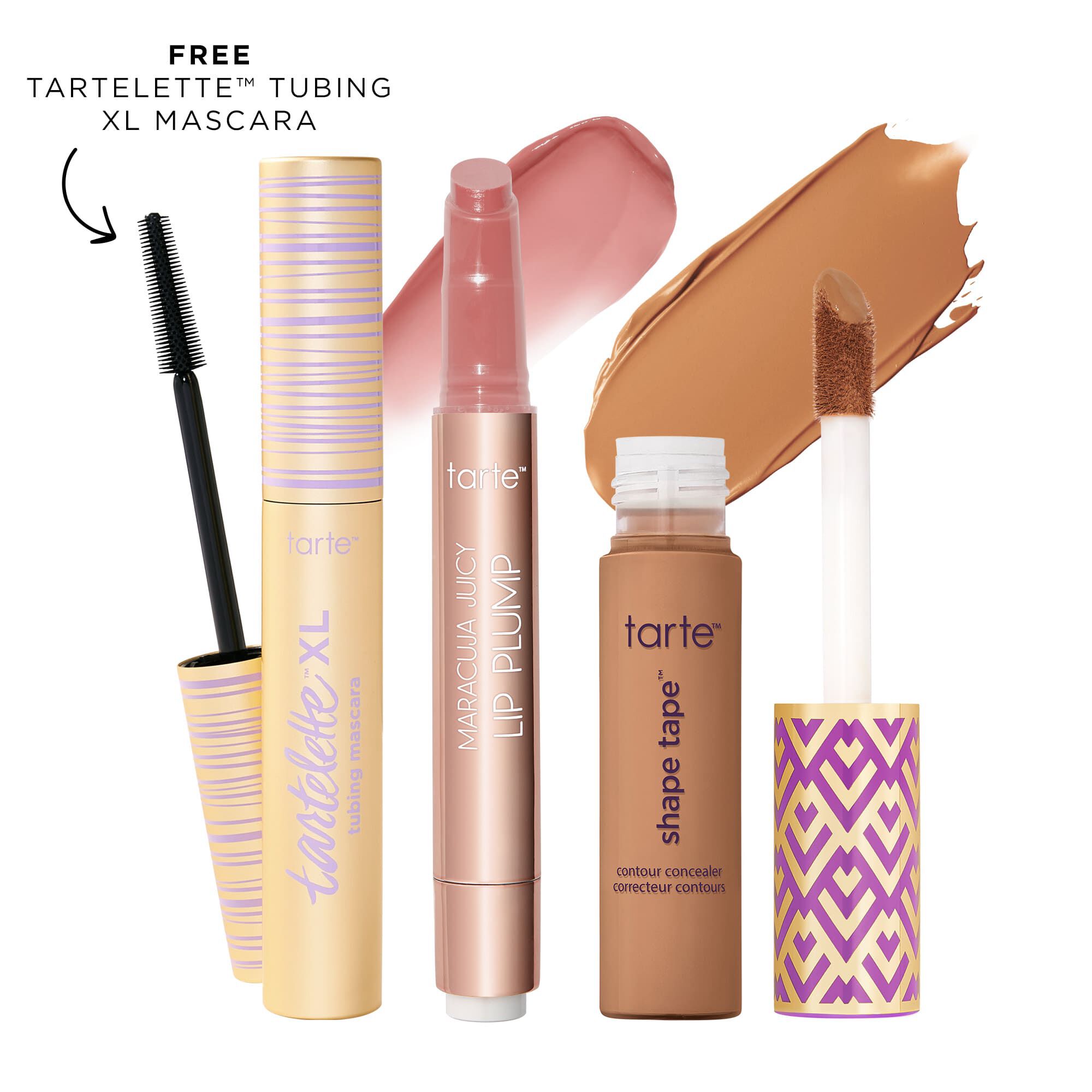 tarte™ shape tape concealer, XL tubing mascara and maracuja juicy lip plump trio image number null