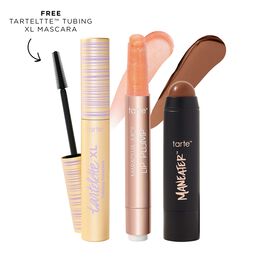 maracuja juicy lip shimmer, XL tubing mascara and bronzer stick trio image number null